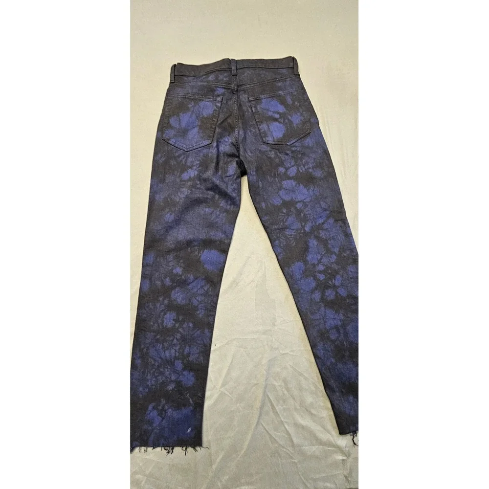 Gap Denim Cheeky Straight High Rise Tie Dye Jeans Blue Black Raw Hem‎ 26 2